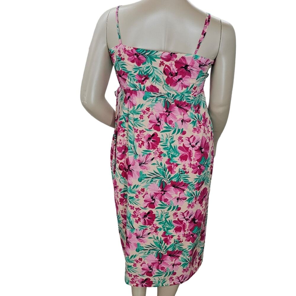 J Crew Dress Womens Size 12 Floral Wrap Midi Length Sleeveless Pink Green - Picture 2 of 16